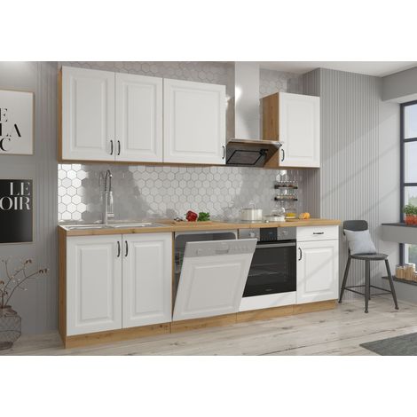 Küche Stilo Weiß + Eiche Artisan 250 cm Küchenzeile Küchenblock Einbauküche (1/5)