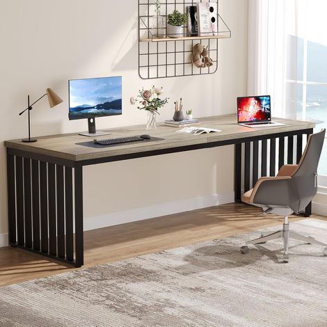 Tribesigns Bureau d'ordinateur, 180 cm Grand Bureau, PC Table de Bureau avec châssis métallique Robuste, Poste de Travail pour Bureau à Domicile, Table de conférence (sans Chaise) (Gris) (1/5)