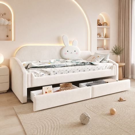 MEUBLIV lit enfant 90x200 cm beige – canapé-lit avec LED et rangement, sans matelas (1/5)