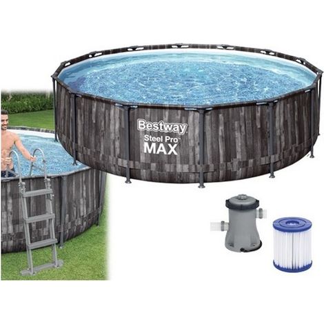 Piscina fuori terra rotonda effetto legno con telaio in acciaio e pompa filtro, diametro 427 cm altezza 107 cm con scaletta e copertura - Bestway (1/10)