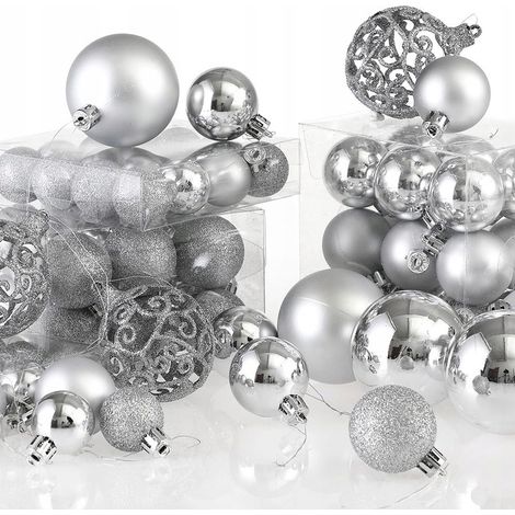 Palline di Natale infrangibili, 100 pezzi, set di decorazioni traforate in argento (1/5)