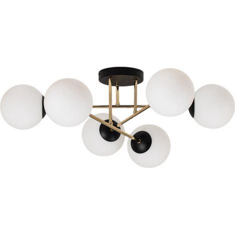 [GEBRAUCHT] Emibig Lighting Deckenleuchte Lampe Magnum 6 Flg Opalweiß Gold Schwarz Glas B-Ware