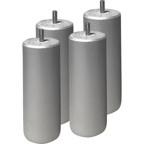 ELEA - Jeu de 4 pieds 15 cm gris argent pour sommier tapissier
