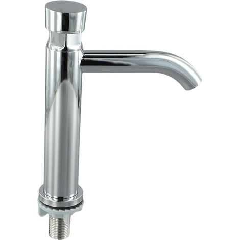 Robinet de lavabo à pression tactile en acier inoxydable avec finition chromée, temporisation temporisée et économie d'eau, robinet à montage simple pour évier de salle de bain ou cuisine, argenté (B) (1/5)