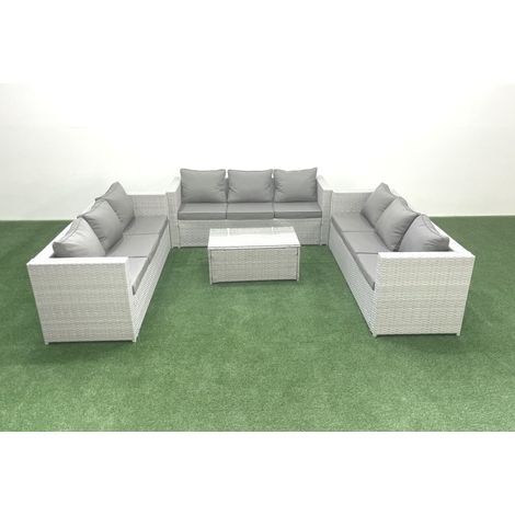 Fimous Rattan Garden Outdoor Furniture Set 9 Seater Garden Sofa Coffee Table Set Light Grey Mixed (1/5)