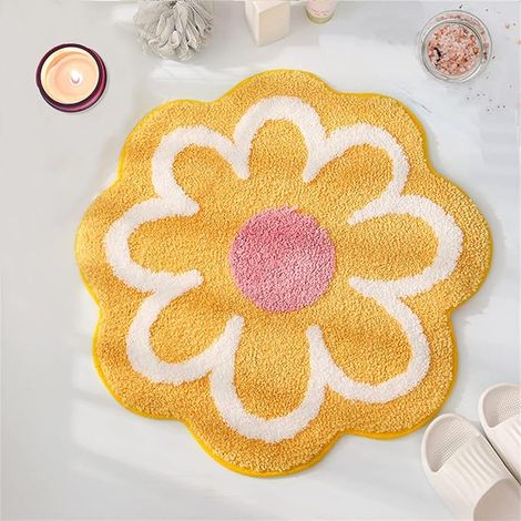 Blumen-Badematte, gelber Badezimmerteppich, Schönheits-Badematten, ultraweicher Mikrofaser-Badteppich, maschinenwaschbar, Blumenteppich, Dusch-Badewannenmatte, Geschenk, ästhetische 60x60CM