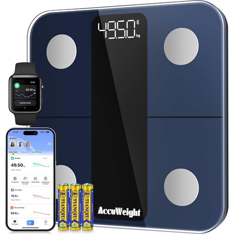 Balance connectée, pèse-personne avec capteur haute précision et moniteur de composition pour IMC, pourcentage de graisse, masse musculaire, application intelligente pour peser (kg/lb) (1/5)