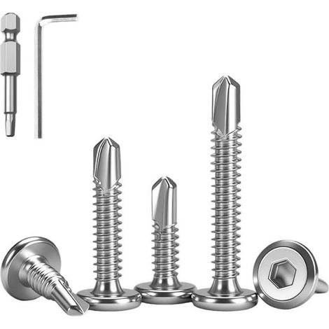 20 Pièces 5.5x50mm Vis Autoperceuse Inox 410, Hexagonale Autotaraudeuse à Tête Fraisée pour Fixation Plastique et Métal (1/5)