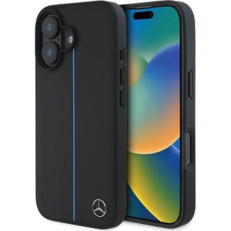 Mercedes MEHMP16S23RURBK iPhone 16 6.1 negro/negro funda rígida MB Blue Line de cuero MagSafe (1/5)