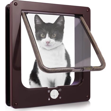 Gattaiola impermeabile con chiusura girevole a 4 vie per gatti e cani di piccola taglia, facile da installare e utilizzare - Marrone XL (1/4)