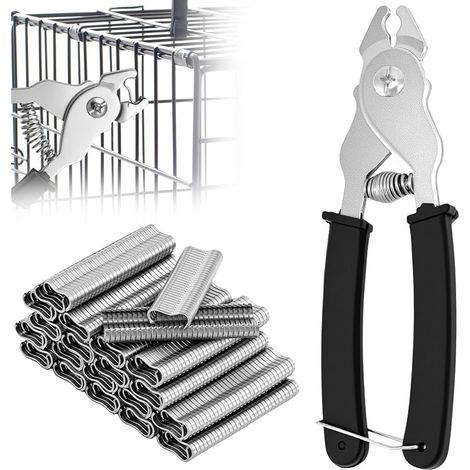 Pince à saucisse, pince à clôture avec 1200 clips, pince agrafe grillage, pour clôtures, cages pour animaux (1/5)