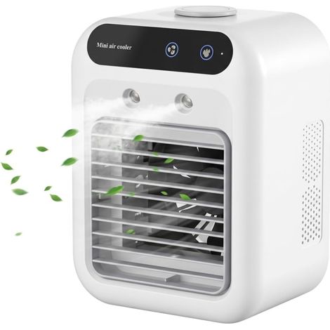 Climatiseur Portable Rechargeable – Mini Refroidisseur d'air avec humidification par pulvérisation et minuterie de 8 Heures, Blanc. (1/5)
