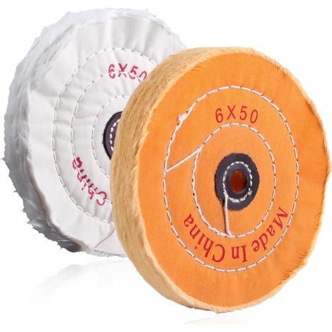 2 pièces 6" Meule de polissage pour meuleuse d’établi Roues de polissage Trou d’arbre 1/2" Tampon de polissage en coton blanc et jaune pour le polissage du métal, automobile (1/5)