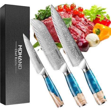 Juego de cuchillos de cocina, acero inoxidable, diseño de mango único, azul. (1/2)