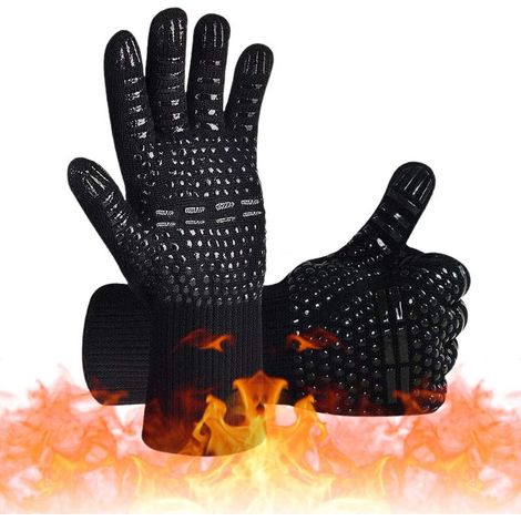 Gant Four,Gant Anti Chaleur,Gant Barbecue 800 °C Gant pour Four Anti Chaleur Silicone Résistant à Chaleur et Antidérapant pour la Cuisine / Patisserie / Barbecue (Noir) (1/5)