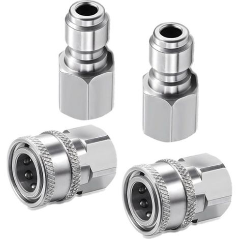 Schnellkupplungsset aus Edelstahl für Hochdruckreiniger, 3/8"- oder 1/4"-Adapter, 4er-Set, silberfarben, 1/4"-Außengewinde. (1/5)