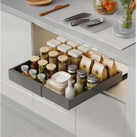 Ausziehbarer Küchenschubladenschrank – Schrankorganizer mit Schienensystem für Küche und Wohnzimmer, Grau (1/5)