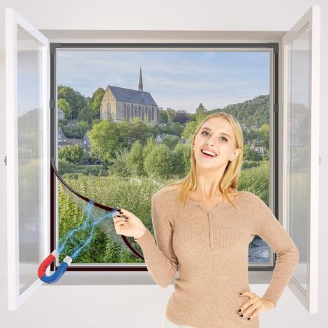 DIY Moustiquaire magnétique aimantée réglable pour fenêtre - Max 100 x 130 cm - Sans perçage, Peut être coupé - Facile à installer（Cadre gris,toile grise）