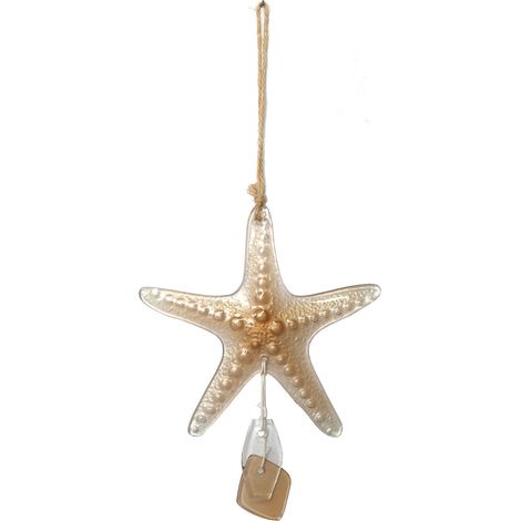 Corde de Vent Artisanale Modèle Marin Collier de Coquillage et Étoile de Mer en Verre Bleu/Pêche Décoration Murale pour Fenêtre, Balcon ou Jardin Cadeau Relaxant Musical (1/5)