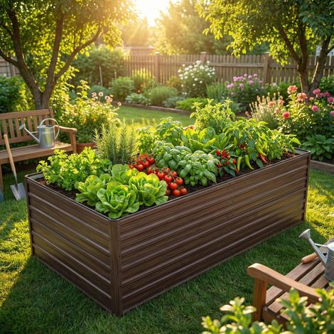 Grand bac à fleurs surélevé en métal, 219 x 112 x 64 cm, avec fond ouvert, kit de jardinière robuste en acier, résistant aux intempéries et à la rouille, idéal pour les légumes, les fleurs et la terra (1/5)