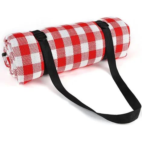 Couverture de pique-nique imperméable, résistante au sable et à la saleté, avec bandoulière, carrée rouge et blanche, idéale pour l'extérieur, 200 x 200 cm (1/3)