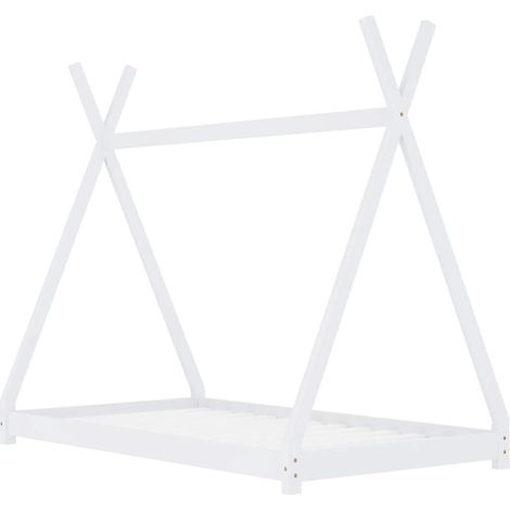 Lit simple Cadre de lit d'enfant Blanc Bois de pin massif 70x140 cm