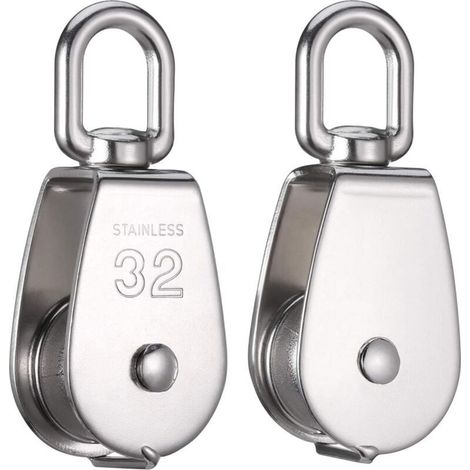 Lot de 2 Poulies en Acier Inoxydable 304, Diamètre 32 mm, Charge Maximale 250 kg, Usage Intérieur et Extérieur (1/4)