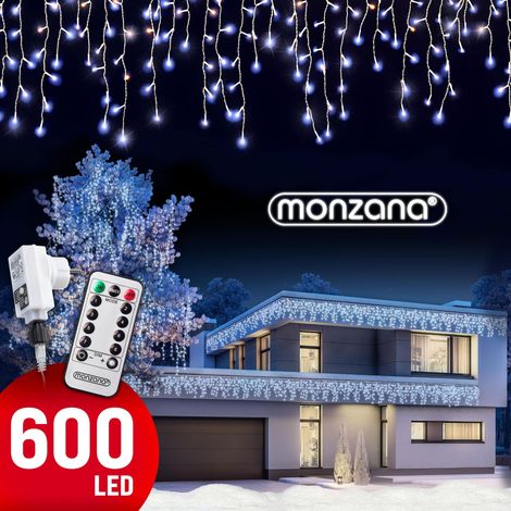 Monzana – Guirlande lumineuse d'extérieur 10m 200 LED blanc froid – Télécommande avec fonction timer – IP44 pour intérieur et extérieur – 8 modes d'éclairage