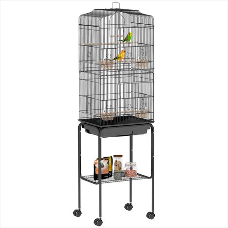 Cage pour oiseaux sur pied avec 3 perchoirs plateau amovible (1/5)