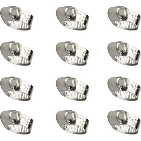 Collier de Serrage 10-16mm, 12 Pcs Inox 304 Réglable Métallique Avec Clips à Vis Pour Conduits de Carburant, Tuyaux d'Eau, Tubes à Gaz (1/5)