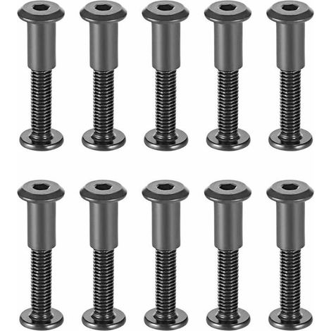 M6 x 35 mm Fixing Bolts with Matching Nuts, Black Carbon Steel Hex Head Round Head Sleeve Nut Suitable for Leather Bags or Belts, Pack of 10