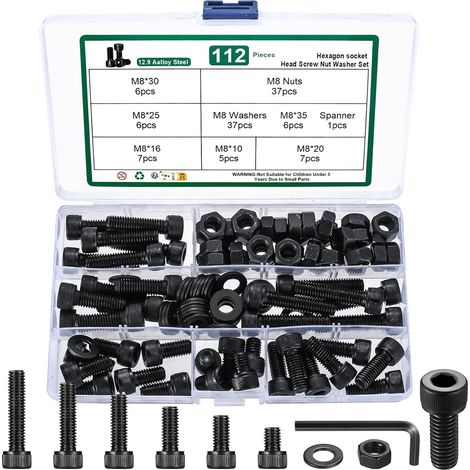 112 Pcs Vis M8 Et Écrous Set,Boulons M8 Et Écrous Set (1/5)