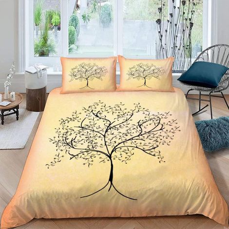 Bettwäsche-Set 155x220 cm 3D Bäumchen Silhouette Mikrofaser mit Reißverschluss und 2 Kissenbezügen 80x80 cm