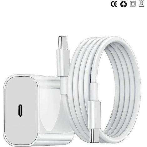 Chargeur rapide pour iPhone 15, 16 et 17 avec câble USB-C vers USB-C de 2 m, adaptateur de charge rapide 25 W, câble durable pour appareils iPhone et iPad