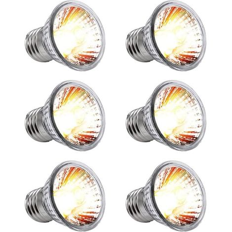 6Pcs E27 Lampe Tortue,25W Ampoule Chauffante,Lampe Chauffante Terrarium,Tortue Soleil Ampoule Uva + Uvb3.0 Spectre Complet Tortue d'eau Chauffage Lampe Solaire Reptile Lampe Violet Ligne Extérieure