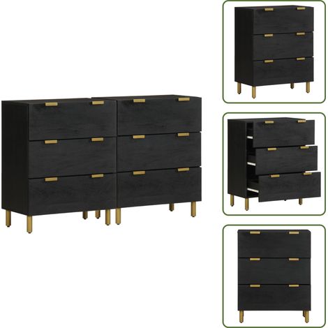 Buffets 2 pcs noir 60x33x75 cm bois d'ingénierie - Buffet - Buffets - Meuble De Rangement - Meuble Buffet (1/5)