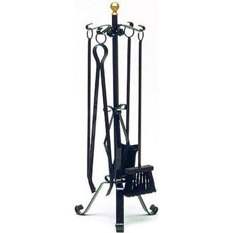Serviteur de cheminée 4 pièces en fer forgé – Brosse, pelle, ressort, tisonnier – Dimensions 22x58 cm – Entretien facile et efficace – Blinky - 22X58H