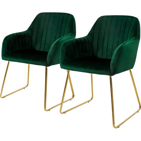 ML-Design Set di 2 Sedie per Sala da Pranzo in Velluto Verde Sedia da Soggiorno con Schienale e Braccioli Sedia da Cucina con Gambe Dorate Poltroncine con Struttura in Metallo Poltrona Ergonomica (1/5)