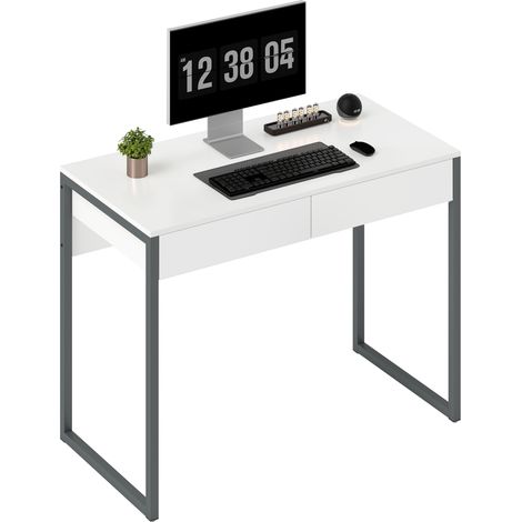 Bureau informatique, en acier, blanc, 100 x 50 x 75 cm, avec tiroirs, pour bureau, poste ordinateur, rangement bureau