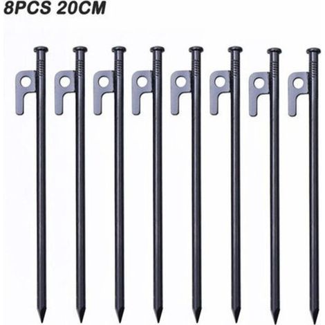 Piquets De Tente Robustes, Piquets de Tente en Acier Forgé, 20cm Sardines Camping avec Crochet Clous de Fixation Sol Dur pour Tente Tarp Plage Jardin (8 Pièces) (1/5)