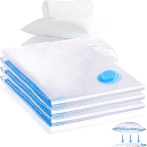 Sac Rangement Sous Vide Aspirateur, Lot de 3 (60 x 80cm) Sac Sous Vide Vetement,Réutilisable Housse Rangement sous Vide pour Rangement Vetement,Literie, Serviette, Couette