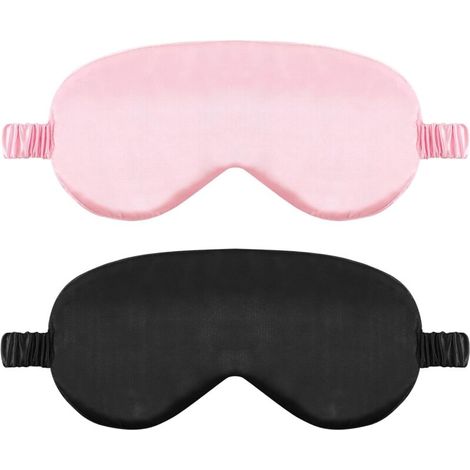 2er-Pack Schlafmasken aus Seide, weiches Satin-Stirnband mit elastischem Band, bequeme Nachtmaske für Damen und Herren (schwarz und rosa) (1/5)