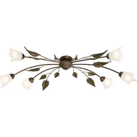 Visconte Pienza Floral Style Bronze, Green Flush Mount Glass Ceiling E14 6 Light (1/5)