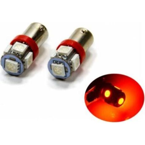 (Red) BA9S LED with 5 SMD5050 chips, pack of 2, T4W shape, silver gray, red light, pack of 2 (1/5)