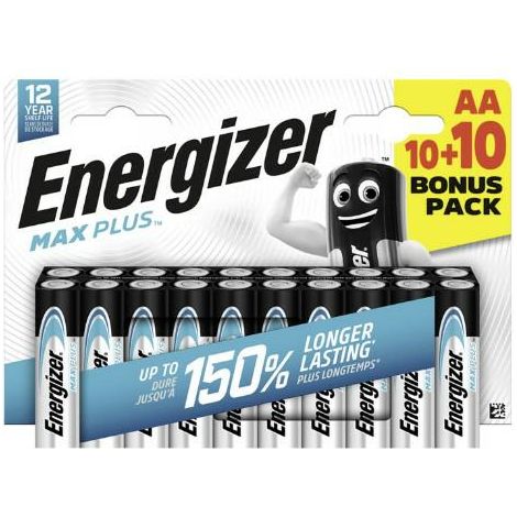 Batterie alcaline Energizer AA (R6), confezione da 20 pezzi.
