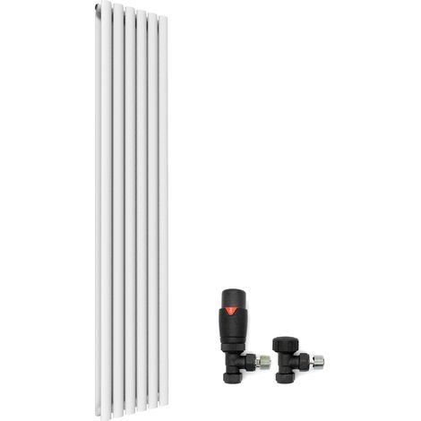 ELEGANT Vertical Radiator 1800 x 360mm White Oval Double Panel Designer Heater + Anthracite Thermostatic Radiator Valves (1/5)