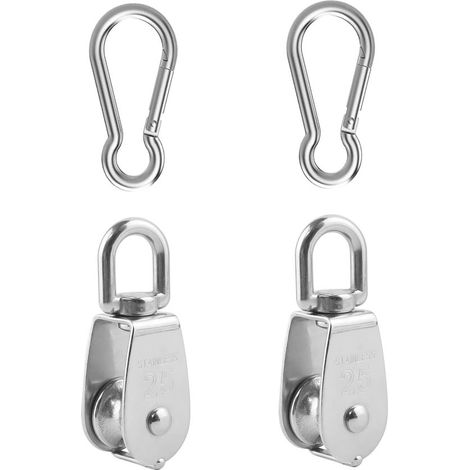 Polea de 4 piezas para cuerdas, incluye 2 rodamientos de bolas y 2 mosquetones M7, polea de acero inoxidable M25, cable de acero, cable de acero (1/5)