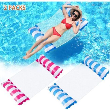 Hamac Flottant 2 Pcs, Flotteur Gonflable Piscine 4 -en-1 Flotteur Hamac Hamac d'eau Multi-Usage Pliable Flottantes Hamac Portable Flotteur Ultraléger pour Adultes