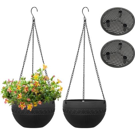 2er-Pack Hängeblumentöpfe (21 cm Durchmesser), Hängepflanztopf für den Außenbereich, selbstbewässernder Kunststoff-Hängepflanztopf mit Aufhängekette für Garten und Balkon (1/5)