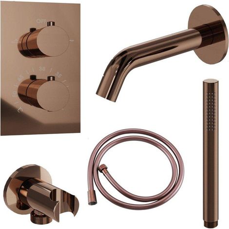 FugaFlow Eccelente Ensemble robinet de baignoire Acces - bec - 22cm raccourcissable - flexible lisse - douchette à main - corps encastré - support